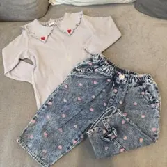 バースデイ コトリ サイズ90 長袖 フタフタ ハート柄デニム