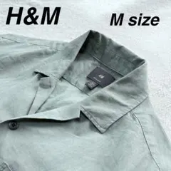 H&M 半袖シャツ Mカーキ オープンカラー 麻綿混