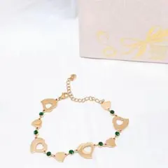 レディース ブレスレット ハート ゴールド グリーン 腕輪