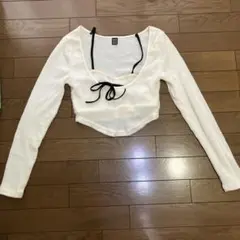 SHEIN ホワイトリブ編みクロップドトップ