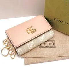 グッチ キーケース 6連 GGスプリーム GG マーモント 革 PVC ピンク
