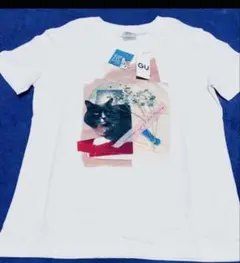 GU 猫プリント Tシャツ Sサイズ ホワイト