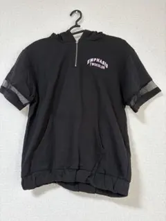[未使用]半袖パーカー　ブラックパーカー　サイズM