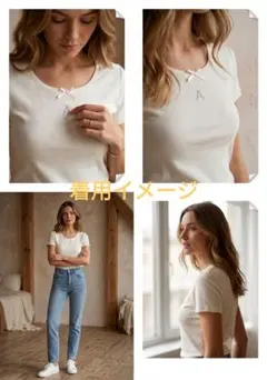 新品 mon Lily 半袖Tシャツ ホワイト リボン ロゴ 夢展望のサムネイル