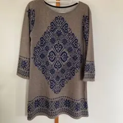 【美品】　ロング丈　ニット　セーター　ノルディック柄　フリーサイズ