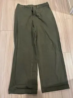 無印良品　ストレッチチノワイドパンツ 婦人XL カーキグリーン