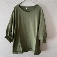 大人可愛い✨ キャンディースリーブ トップス カーキ 七分袖 体型カバー M
