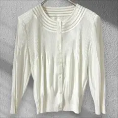 長袖 プリーツ ブラウス レースライン シャツ カーディガン パワーショルダー