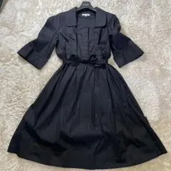 美品✨ポールカ ワンピース　Aライン　ロング　シャツ　半袖　7部袖　黒　Mサイズ