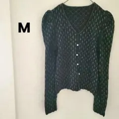 Vネックニット カーディガン風 メリノウール ブラック【M】