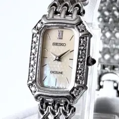 電池交換済み SEIKO エクセリーヌ ダイヤベゼル 12P シェル文字盤