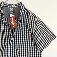【新品未使用★レアデザイン】CHUMSギンガムチェック半袖BDシャツ白黒スナップ