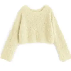 毛羽立ちのあるクリーム色クロップドニット　GRL