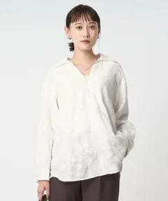 美品 green label relaxing ジャガード スキッパー ブラウス