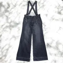 美品⭐︎サスペンダー付きフレアワイドデニムパンツ⭐︎オーバーオール サロペット M