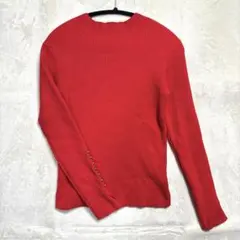 【RagOut】 ボタン付きニットセーター 長袖　タートル　ゴール　M 赤