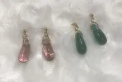 【新品】樹脂ピアス2セット　しずく型　金属アレルギー　ジブリ　紫　緑　シンプル