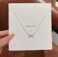 ハート リボン ネックレス シルバー ビジュー レディース　レディース