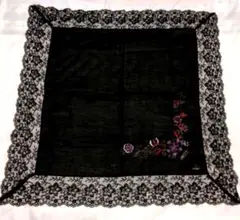 未使用　LANCETTI 花柄刺繍 スカーフ 黒