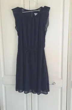 ネイビー ドット柄 　フリルワンピース