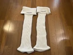 ホワイト ケーブル編み レッグウォーマー