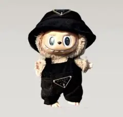【訳あり】ラブブ 着せ替え ぬい服 サロペット ＆ ハット セット ブラック