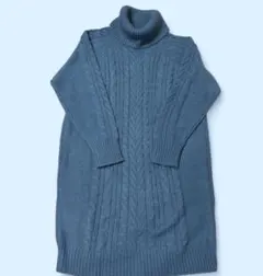 SHOO・LA・RUEケーブル編みタートルネックロングワンピース　ブルー　L
