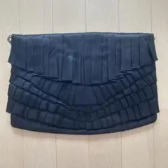 ZARA ブラック サテン風 プリーツ クラッチバッグ