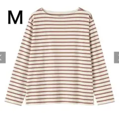 無印　太番手ボートネック長袖Ｔシャツ　M ピンクボーダー