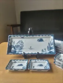 有田焼 華山 白川 土台付き 新品未使用】有田焼 白川谷 華山窯 内外山水 蒸椀揃 五客 最高級品