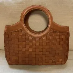 ブラウンレザー編み込みトートバッグ