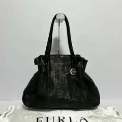 美品 FURLA ハンドバッグ フルラ クロコ型押し 本革 レザー