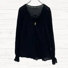【ザラZARA】長袖ブラウス ブラック XS 薄手 無地 3728