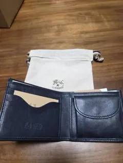 IL BISONTE 二つ折り財布 紺 レザー