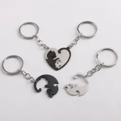 キーホルダー カップル 猫 2個セット ハート ペアキーリング お揃い かわいい