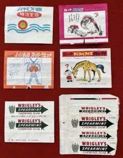 〈昭和レトロ〉ロッテ　ジンタン　wrigley's 他　ガム包み紙6枚セットのサムネイル