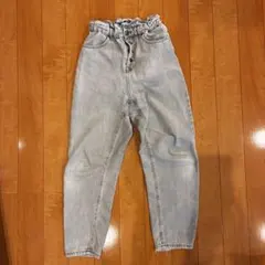 ZARA ペーパーバッグバギーデニム 34 ライトグレー ウエストゴム