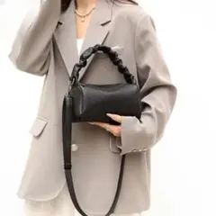 ミニボストン 高見え PUレザー ハンドバッグレディース 筒型 シュシュハンドル