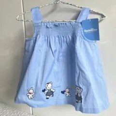 【新品】familiar 水色 刺繍 ワンピース 90cm
