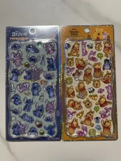 【正規品】プチドロップステッカー　プーさん・スティッチ2枚セット
