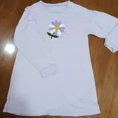 薄紫 花 スパンコール 長袖ワンピース