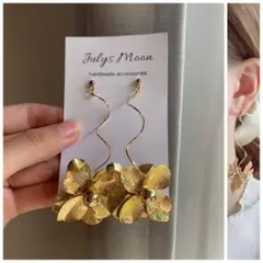 6420アンティークピアスイヤリングゴールド大ぶりフラワーロングシンプル韓国お花