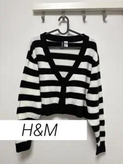 H&M クロップド カーディガン ボーダー 黒 白 モノトーン Lサイズ