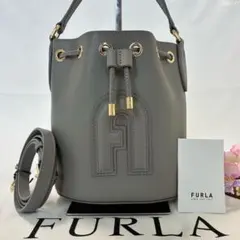 【未使用級】フルラ クリオ 巾着バッグ 2way ショルダーバッグ レザー 灰
