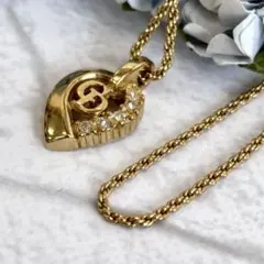 【美品】クリスチャンディオール ラインストーン ハートネックレス ヴィンテージ