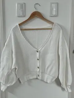 LOWRYS FARM リブ編みVネックワッフルカーディガン