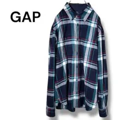ギャップ GAP チェックシャツ ネイビー×グリーン Lメンズ 長袖 綿100%