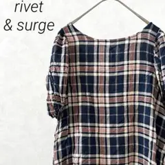 rivet & surge ブラウス 半袖 クルーネック チェック柄 薄手