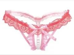 【新品】パール付きセクシー下着レースTバックパンツピンクショーツ