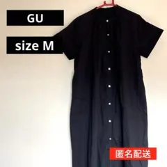 【早い者勝ち】GUバンドカラーシャツワンピース　ダークブルー　 Mサイズ